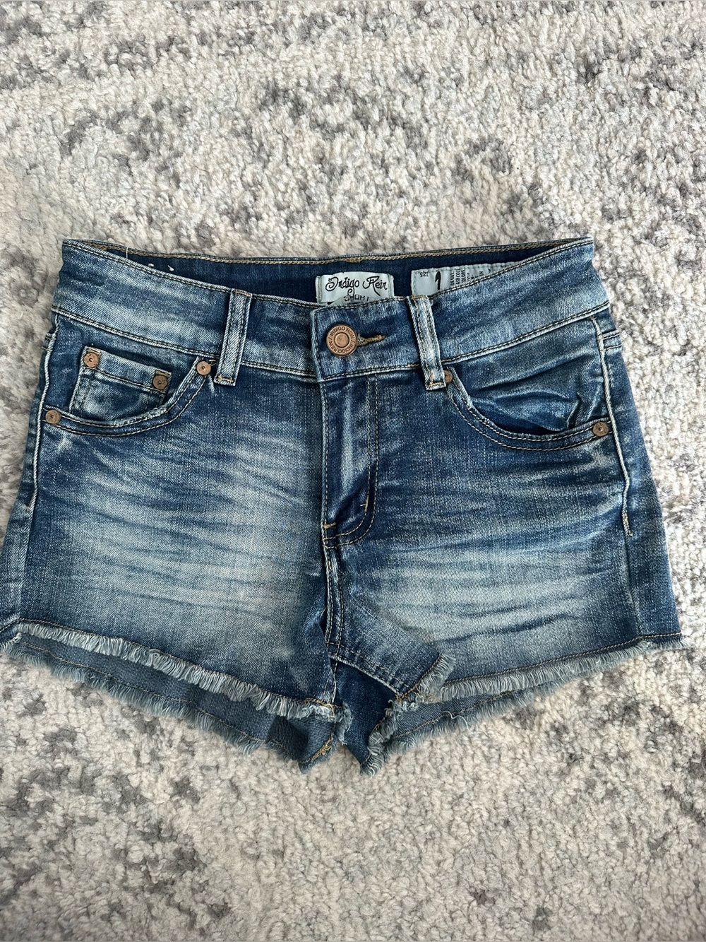 Indigo Rein Medium Blue Distressed Denim Shorts